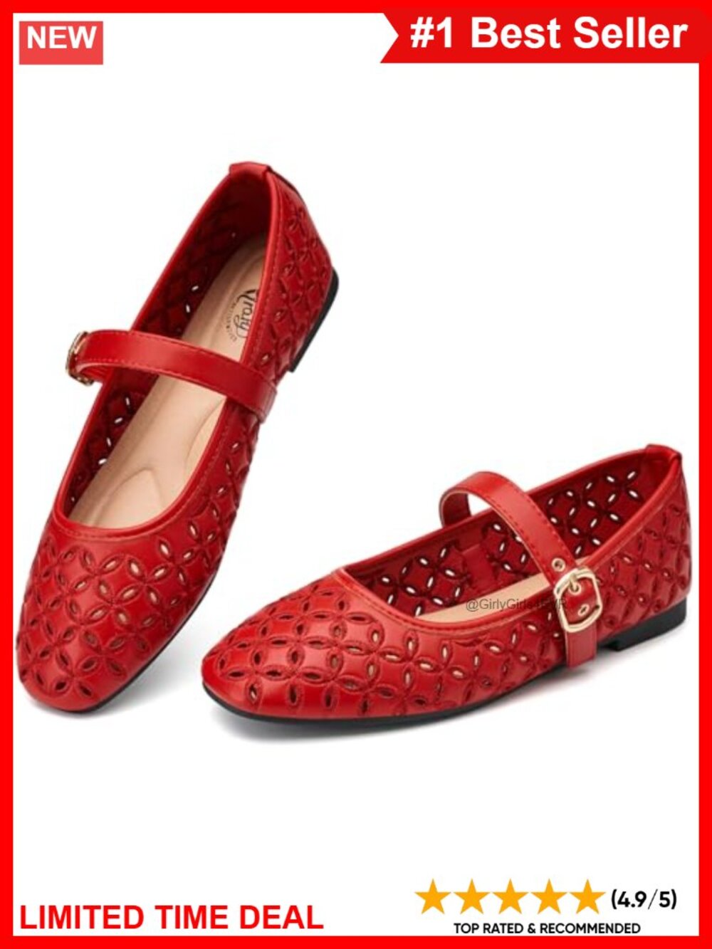 Mary Jane Flats Hollow Cutout Round Toe Ankle Strap Buckle Casual Work